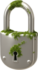 a silver lock with moss on it